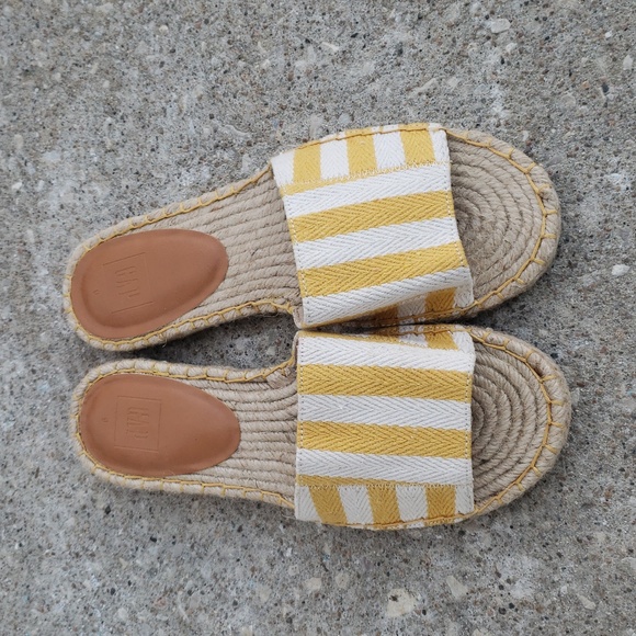 GAP Shoes - Gap Canvas Espadrille Stripes Slide Sandals Size 9 Coastal Beachy Yellow White